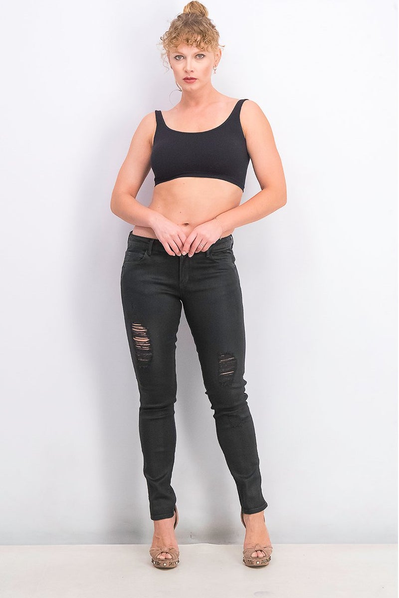 GUESS Women Skinny Fit Ripped Stretchable Jeans, Black - Image 4