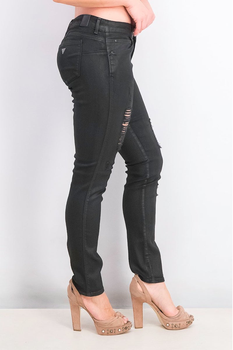 GUESS Women Skinny Fit Ripped Stretchable Jeans, Black - Image 2