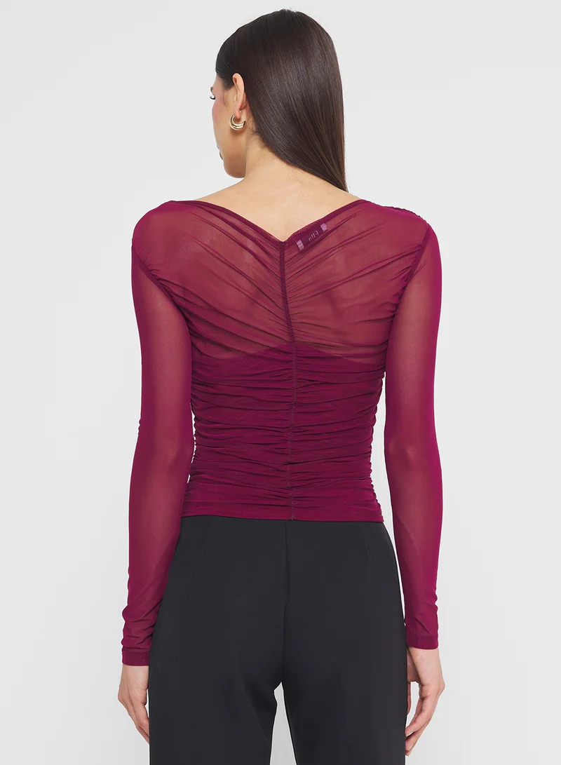 ايلا Mesh Sleeve Ruched Top