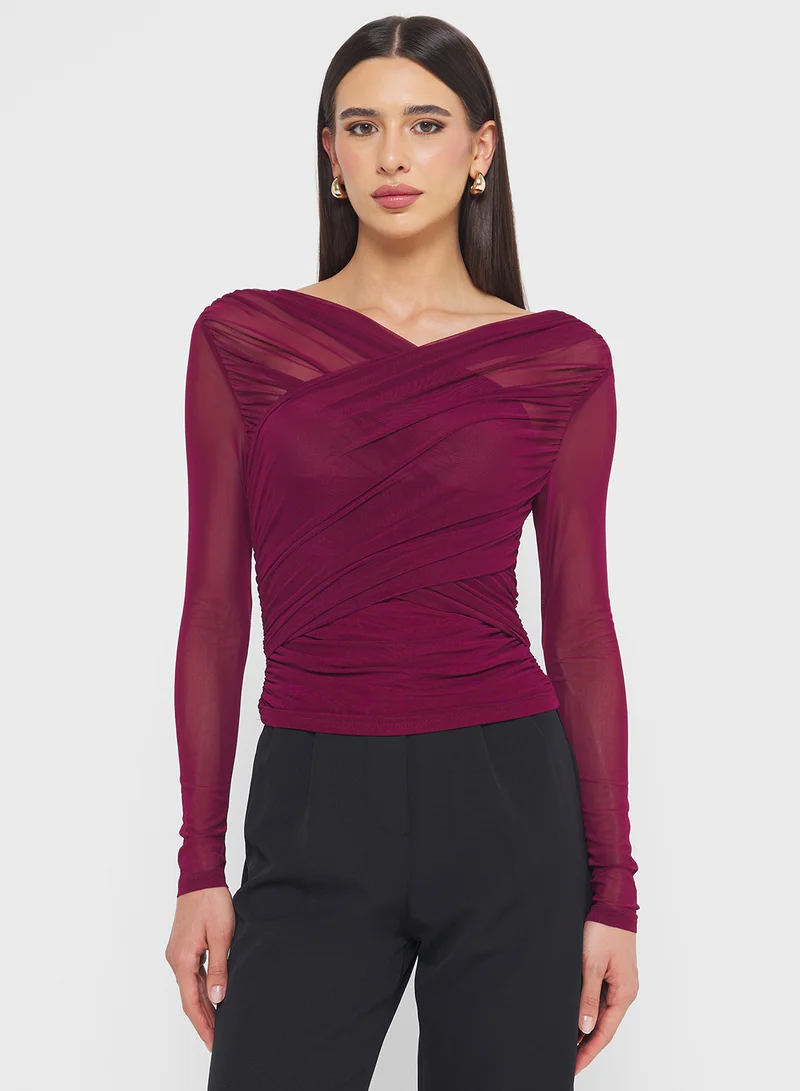 ايلا Mesh Sleeve Ruched Top