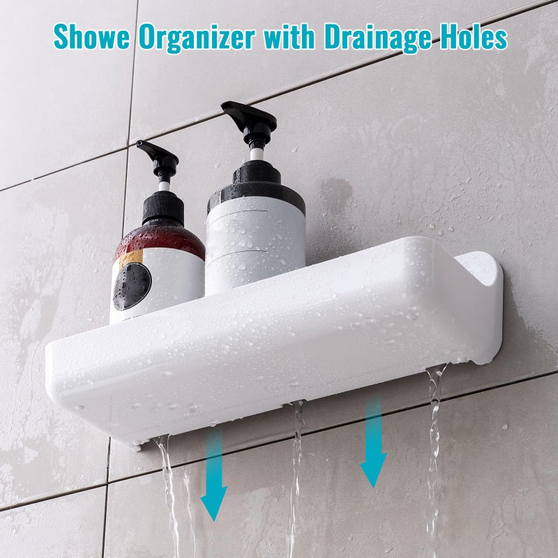 CGBE 2-Pack Acrylic Shower Shelves  Large Capacity Adhesive Shower Shelf  No Drilling Adhesive Bathroom Shelf with Drain Holes Clear Wall Mount Organizer for Bathroom Storage - Image 2