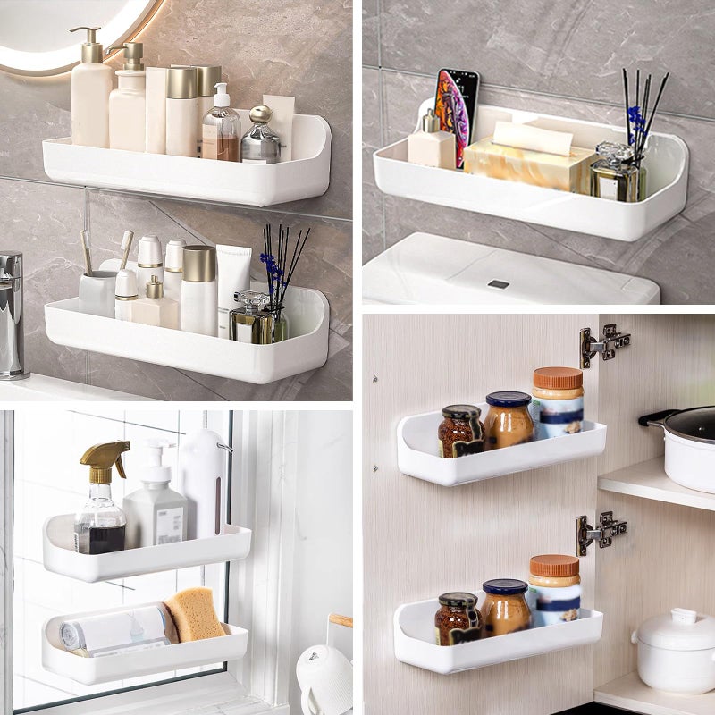 CGBE 2-Pack Acrylic Shower Shelves  Large Capacity Adhesive Shower Shelf  No Drilling Adhesive Bathroom Shelf with Drain Holes Clear Wall Mount Organizer for Bathroom Storage - Image 4