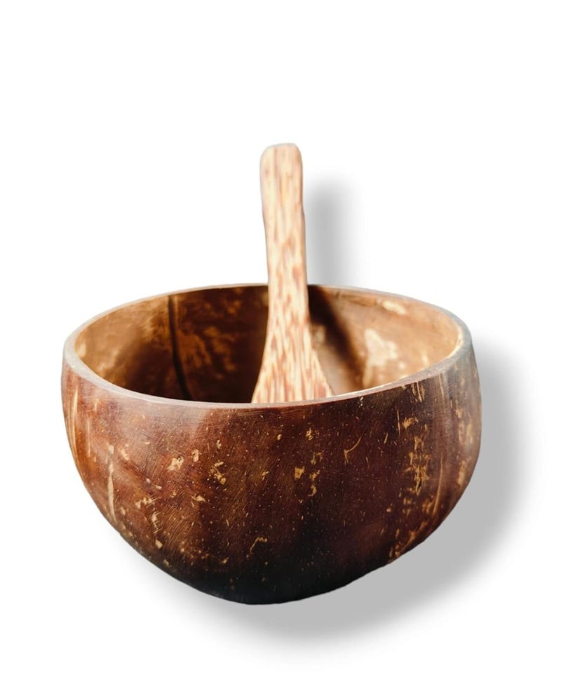 Eco Green Handmade Coconut Bowl with Spoon EcoFriendly and Creative Artwork Decoration Gifts Pack of 4 - Image 3