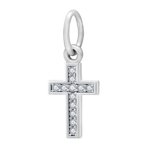 LAMOONY Cross Charm with White Zircon 925 Sterling Silver Christian Pendant Keep Faith Charms for Pandora Charms Bracelet - Image 1