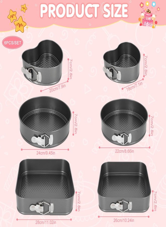 EVERDIJ 6Pcs Springform Cake Pan Set Of 7 7.8 8.6 9 10 11inch Moldes Para Pasteles Non-Stick Spring Pans Heart Cake Pan Round Nonstick Cheesecake Pans Square Spring Form Pan For Cheesecake Pizza Quiches - Image 2