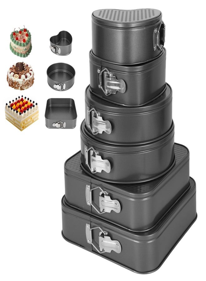 EVERDIJ 6Pcs Springform Cake Pan Set Of 7 7.8 8.6 9 10 11inch Moldes Para Pasteles Non-Stick Spring Pans Heart Cake Pan Round Nonstick Cheesecake Pans Square Spring Form Pan For Cheesecake Pizza Quiches - Image 1