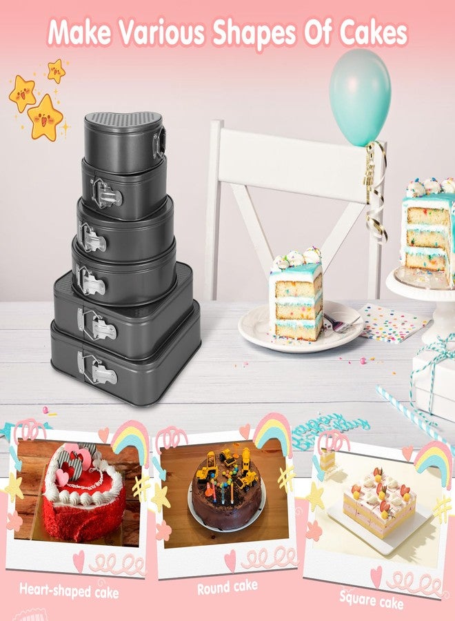 EVERDIJ 6Pcs Springform Cake Pan Set Of 7 7.8 8.6 9 10 11inch Moldes Para Pasteles Non-Stick Spring Pans Heart Cake Pan Round Nonstick Cheesecake Pans Square Spring Form Pan For Cheesecake Pizza Quiches - Image 5