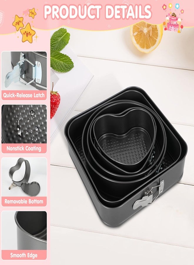EVERDIJ 6Pcs Springform Cake Pan Set Of 7 7.8 8.6 9 10 11inch Moldes Para Pasteles Non-Stick Spring Pans Heart Cake Pan Round Nonstick Cheesecake Pans Square Spring Form Pan For Cheesecake Pizza Quiches - Image 4