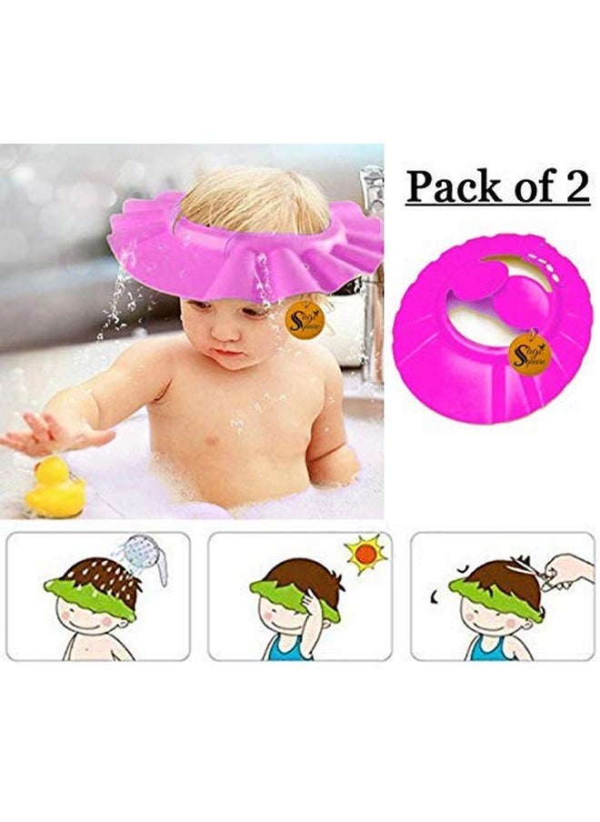 Sage Square New Adjustable Design Safe Soft Bathing Baby Shower Cap With Ear Protector (Pink) (Pack Of 2 )  - Image 2