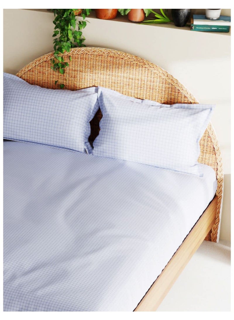 Bianca - BIANCA Extra Soft 100% Satin Egyptian Cotton XL King Size Bedsheet with 2 Pillow Covers -3pc Set (Botanical) | 100% Extra Soft Satin Egyptian Cotton Designer | Checks-Blue - Image 1