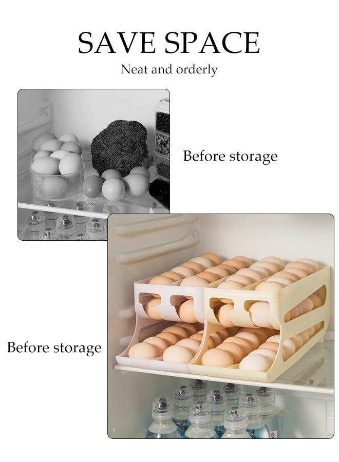 DUNISO Egg Holder Storage 2 Row Auto Rolling Egg Dispenser Space-saving Egg Holder for Fridge and Countertop Durable Plastic Kitchen Egg Organizer Large Capacity Eggs Basket Household Egg Storage Box for Fridge and Countertop  - Image 3