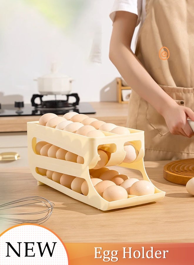 DUNISO Egg Holder Storage 2 Row Auto Rolling Egg Dispenser Space-saving Egg Holder for Fridge and Countertop Durable Plastic Kitchen Egg Organizer Large Capacity Eggs Basket Household Egg Storage Box for Fridge and Countertop  - Image 1