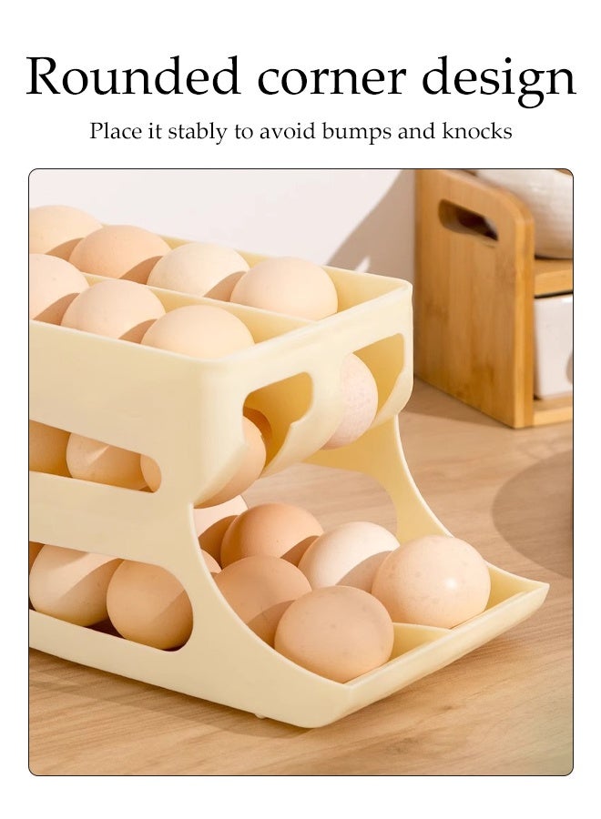 DUNISO Egg Holder Storage 2 Row Auto Rolling Egg Dispenser Space-saving Egg Holder for Fridge and Countertop Durable Plastic Kitchen Egg Organizer Large Capacity Eggs Basket Household Egg Storage Box for Fridge and Countertop  - Image 2