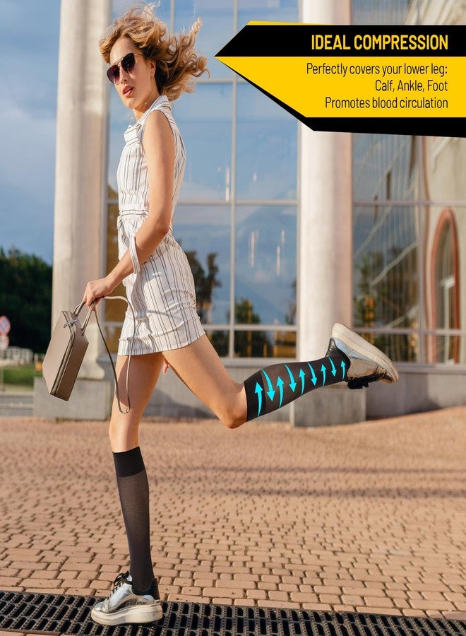 invera Sheer Compression Stockings for Women, Women's Travel Compression Socks, Knee High Support Hose for Flying, Nursing, Running (Large) - Image 4