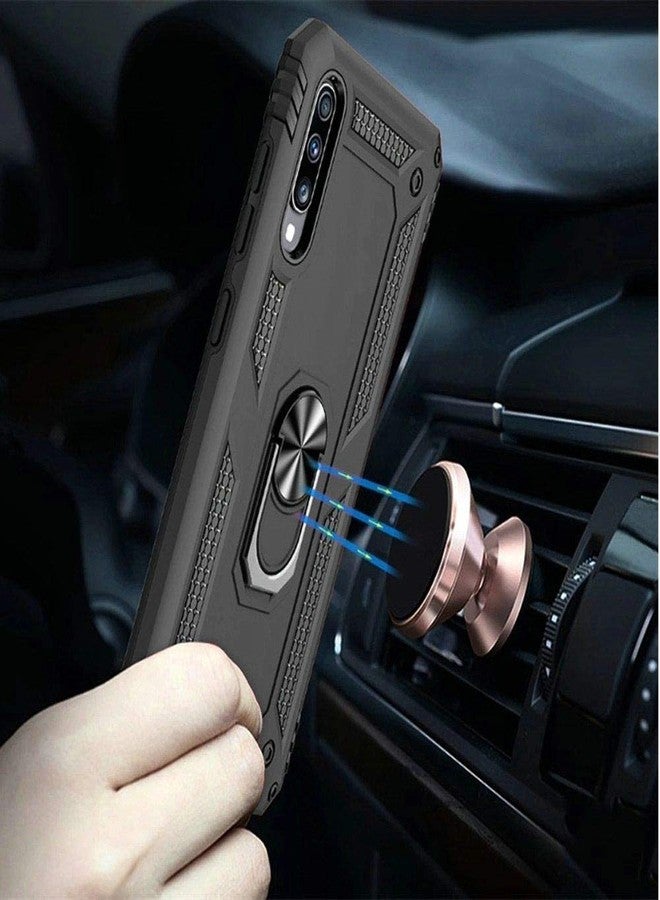 TJ's TJS Compatible with Samsung Galaxy A20 Case, Galaxy A30 Case, with Tempered Glass Screen Protector Metal Ring Magnetic Support Kickstand Heavy Duty Drop Protector Phone Case (Black) - Image 3