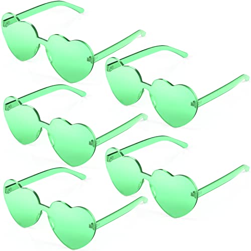 Maxdot 5 Pcs Summer Heart Shaped Sunglasses Rimless Heart Glasses Women for Cosplay Party(Fruit Green) - Image 1