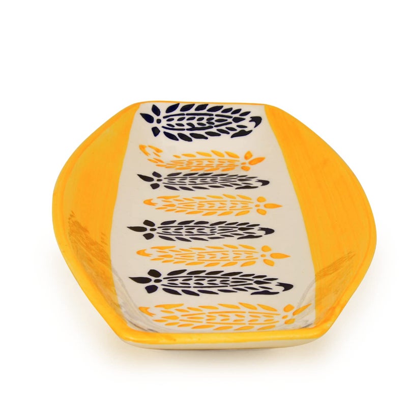 StyleMyWay Hand Painted Ceramic Serving Platter with Two Dip Bowls Orange Black L x B 38 cm x 16 cm Starter Serving Platter Kebab Platter - Image 4