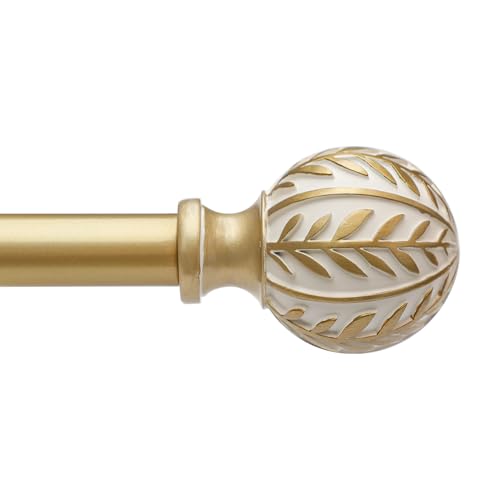QDWIS Gold Curtain Rods for Windows 28 to 48 inch,1" Adjustable Heavy Duty Window Curtain Rod with Leaf Finials,Rustic Decorative Drapery Rods Set,Size:18-60'' - Image 1