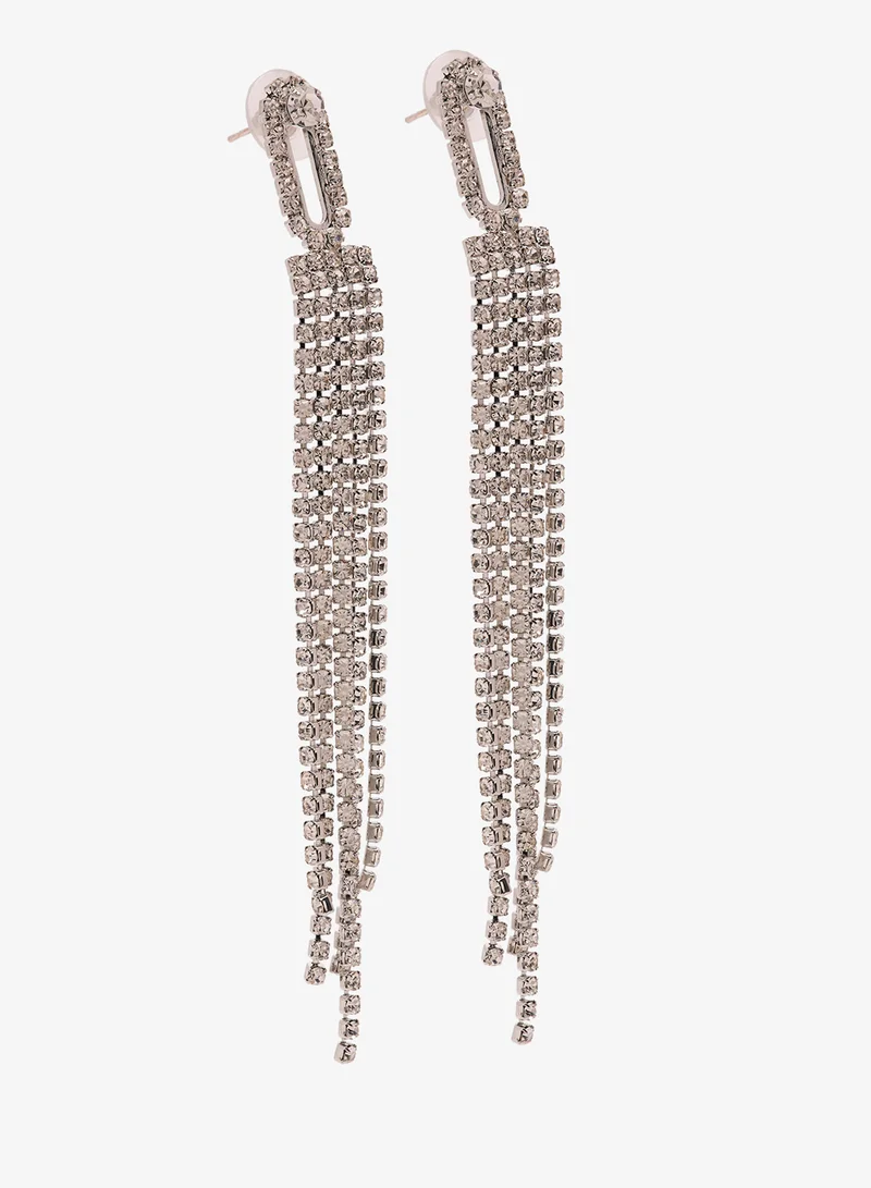 Ella Limited Edition Silver Rhinestone Embellished Drop Down Earrings Silver