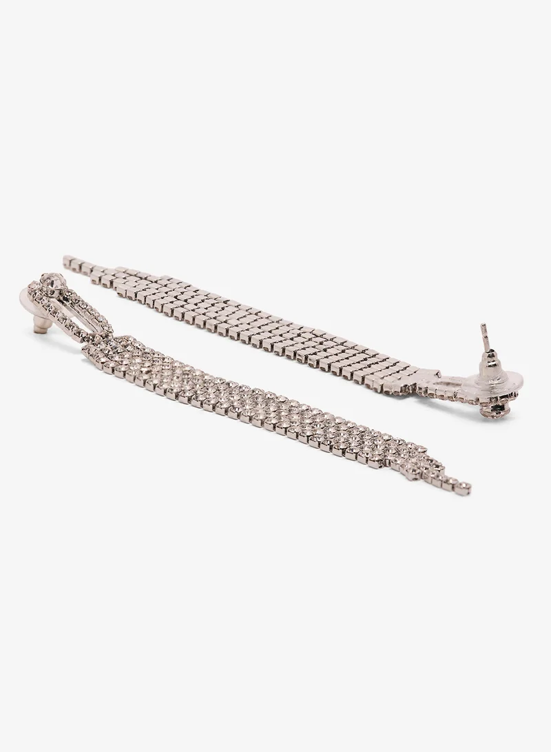 Ella Limited Edition Silver Rhinestone Embellished Drop Down Earrings Silver