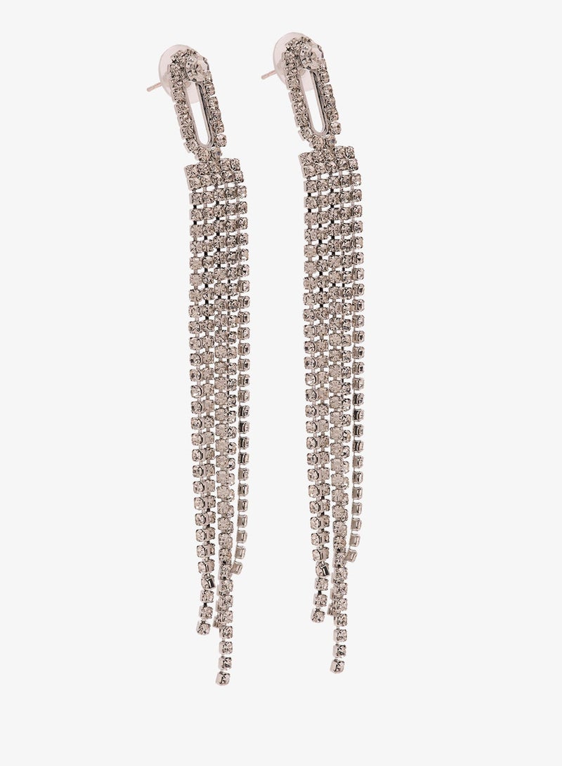Ella Limited Edition Silver Rhinestone Embellished Drop Down Earrings Silver - Image 2