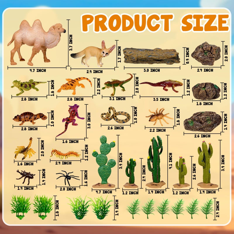 Furjane 34 Pcs Desert Animals Figurines Set Model Trees Kit Desert Diorama Supplies Animals with Tree and Cactuses Figurines Resin Insects for Diorama Birthday Party - Image 2