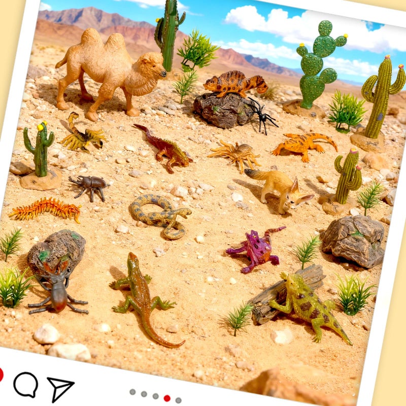 Furjane 34 Pcs Desert Animals Figurines Set Model Trees Kit Desert Diorama Supplies Animals with Tree and Cactuses Figurines Resin Insects for Diorama Birthday Party - Image 4