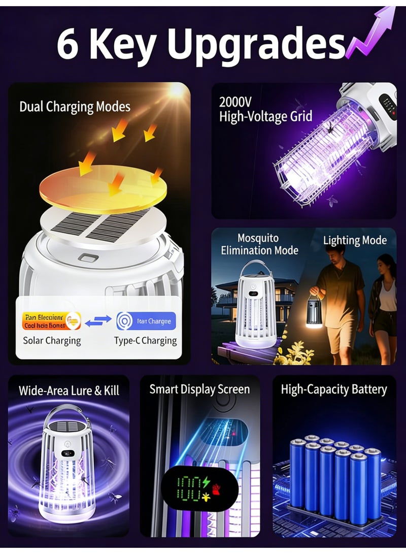 يو ام بي مصباح قاتل البعوض بالطاقة الشمسية، صاعق حشرات كهربائي، جهاز قتل الحشرات، شحن مزدوج، مقاوم للماء IPX4، مصيدة حشرات بالأشعة فوق البنفسجية، بطارية 2000mAh تدوم طويلاً، شاشة رقمية ذكية، تشغيل هادئ، مقبض قابل للتثبيت، للاستخدام الداخلي والخارجي للحديقة والتخييم وغرفة النوم - Image 2