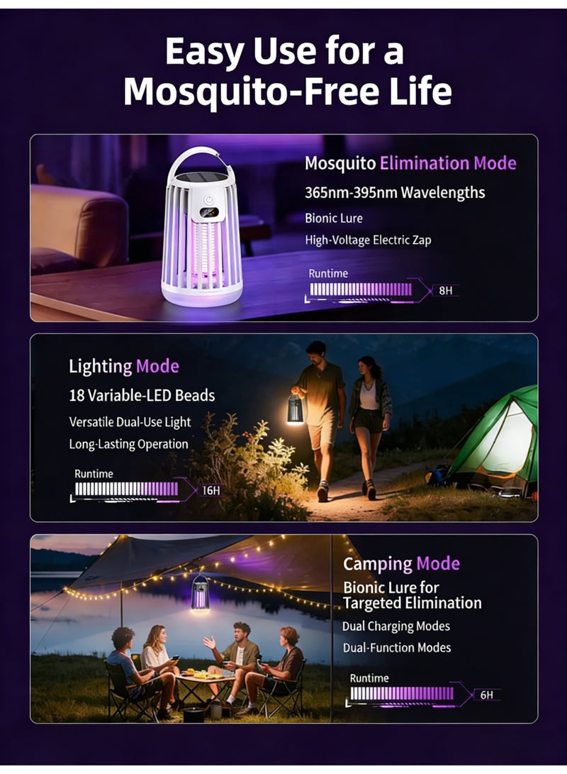 يو ام بي مصباح قاتل البعوض بالطاقة الشمسية، صاعق حشرات كهربائي، جهاز قتل الحشرات، شحن مزدوج، مقاوم للماء IPX4، مصيدة حشرات بالأشعة فوق البنفسجية، بطارية 2000mAh تدوم طويلاً، شاشة رقمية ذكية، تشغيل هادئ، مقبض قابل للتثبيت، للاستخدام الداخلي والخارجي للحديقة والتخييم وغرفة النوم - Image 4