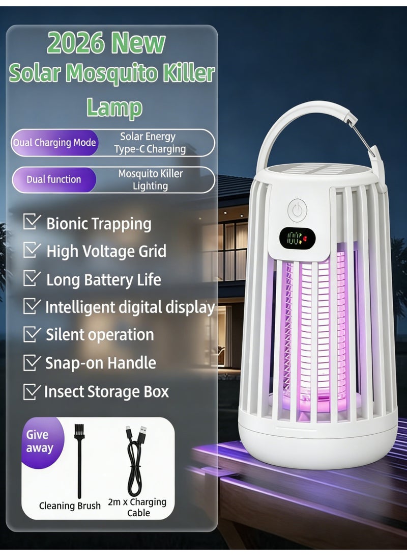 يو ام بي مصباح قاتل البعوض بالطاقة الشمسية، صاعق حشرات كهربائي، جهاز قتل الحشرات، شحن مزدوج، مقاوم للماء IPX4، مصيدة حشرات بالأشعة فوق البنفسجية، بطارية 2000mAh تدوم طويلاً، شاشة رقمية ذكية، تشغيل هادئ، مقبض قابل للتثبيت، للاستخدام الداخلي والخارجي للحديقة والتخييم وغرفة النوم - Image 1