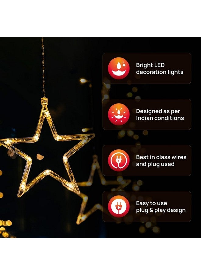 Wipro Garnet 12 Stars Curtain LED Festive Lights | Indoor String Lights | Decoration for Diwali, Christmas, Wedding, New Year and Home |6 Large and 6 Small Stars | Warm White, 108 LEDs, Pack of 2 - Image 3