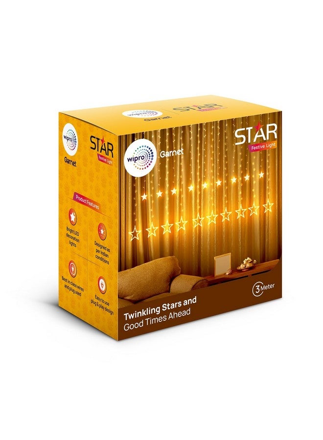 Wipro Garnet 12 Stars Curtain LED Festive Lights | Indoor String Lights | Decoration for Diwali, Christmas, Wedding, New Year and Home |6 Large and 6 Small Stars | Warm White, 108 LEDs, Pack of 2 - Image 2