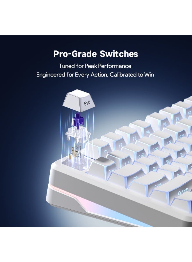 مكعب غاضب لوحة مفاتيح FC75 PRO الميكانيكية للألعاب مع إضاءة RGB، بثلاثة أوضاع اتصال: بلوتوث / لاسلكي 2.4 جيجاهرتز / سلكية عبر منفذ Type-C، بتصميم مدمج بنسبة 75% (80 مفتاحًا)، ومزودة بعجلة ذكية للتحكم، ومفاتيح من الفئة الأرجوانية (Purple Switch)، متوافقة مع أنظمة Windows وMac OS وAndroid. - Image 3