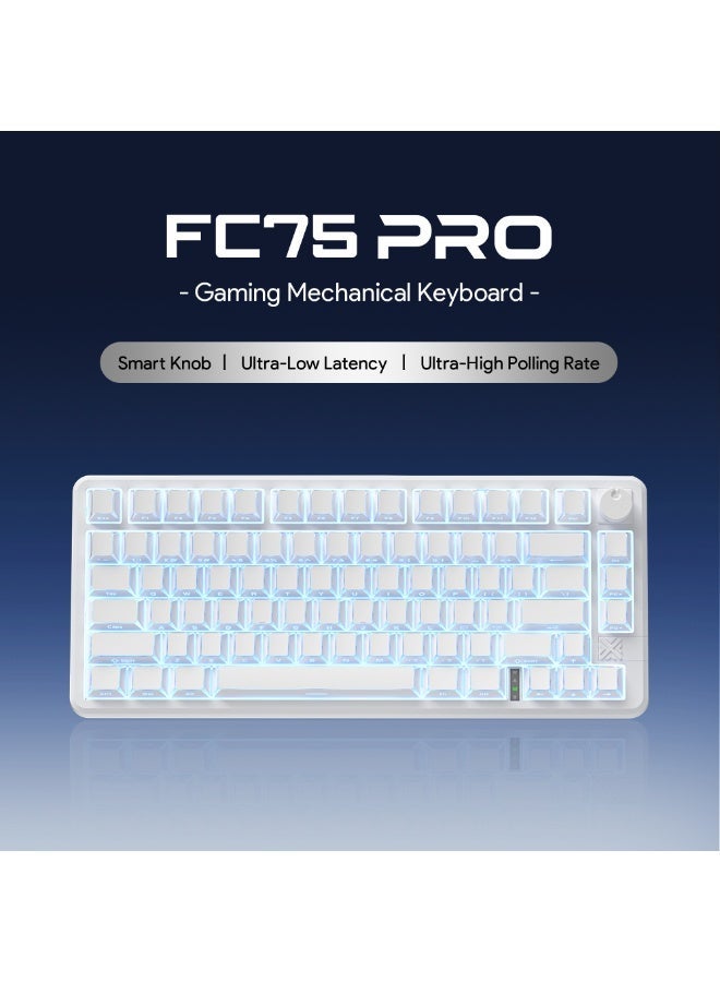 مكعب غاضب لوحة مفاتيح FC75 PRO الميكانيكية للألعاب مع إضاءة RGB، بثلاثة أوضاع اتصال: بلوتوث / لاسلكي 2.4 جيجاهرتز / سلكية عبر منفذ Type-C، بتصميم مدمج بنسبة 75% (80 مفتاحًا)، ومزودة بعجلة ذكية للتحكم، ومفاتيح من الفئة الأرجوانية (Purple Switch)، متوافقة مع أنظمة Windows وMac OS وAndroid. - Image 1