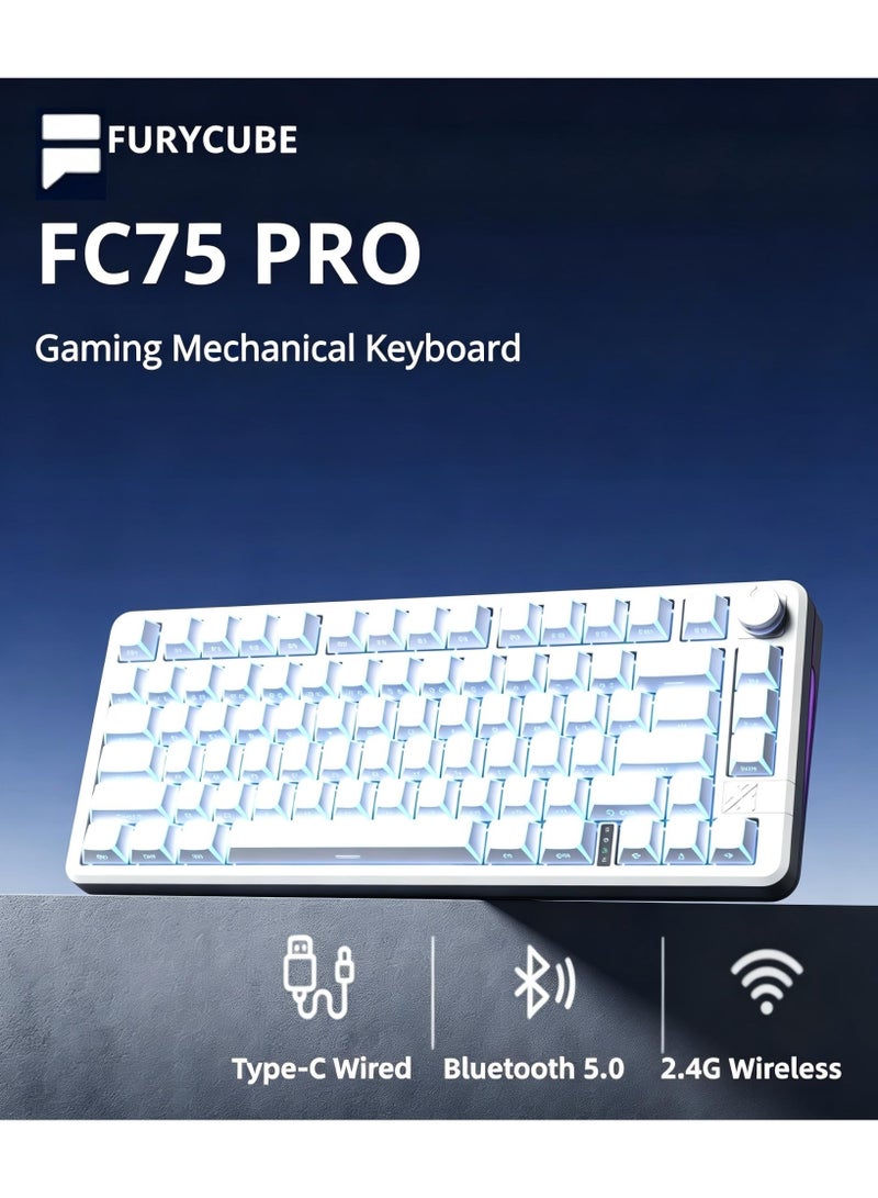 FURYCUBE FC75 PRO Gaming Mechanical Keyboard with RGB Light Tri-mode BT/2.4G Wireless/Type-C Wired 75% Layout 80 Keys Smart Knob Grade Purple Switch for Windows/Mac OS/Android - Image 1