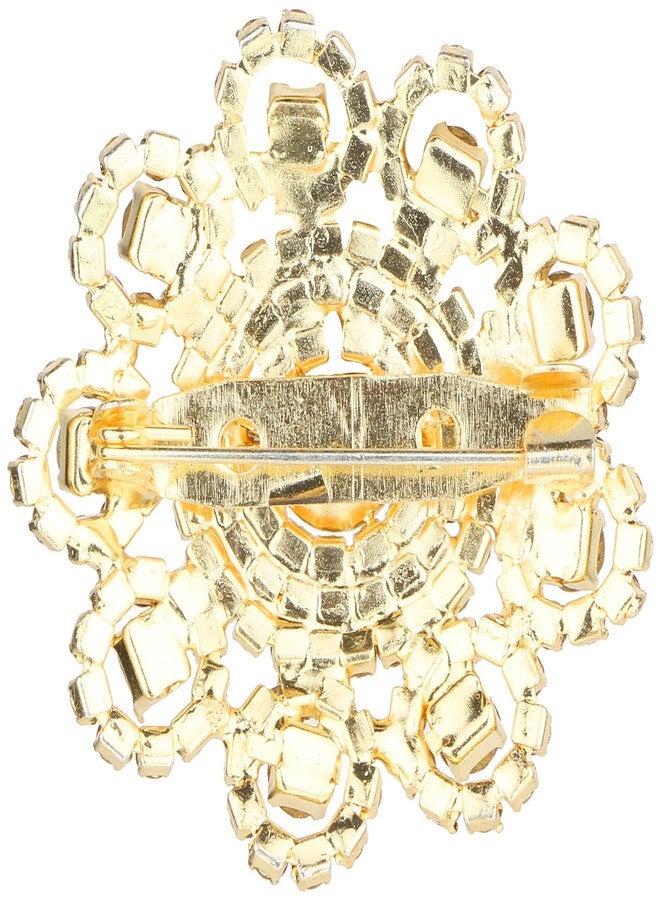 Accessher Traditional Gold Plated Dazzling and Sparkling Rhinestones Embellished Floral Design Saree Pin for Women/Kurta Brooch for Men/Garment Accessory Pack of 1 - Image 5