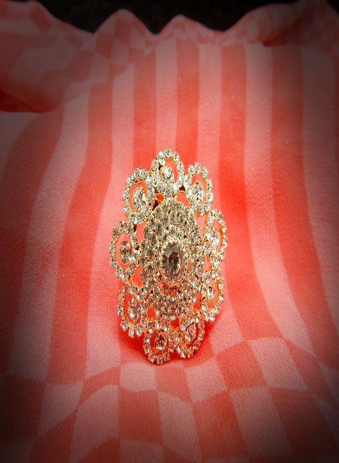 Accessher Traditional Gold Plated Dazzling and Sparkling Rhinestones Embellished Floral Design Saree Pin for Women/Kurta Brooch for Men/Garment Accessory Pack of 1 - Image 4