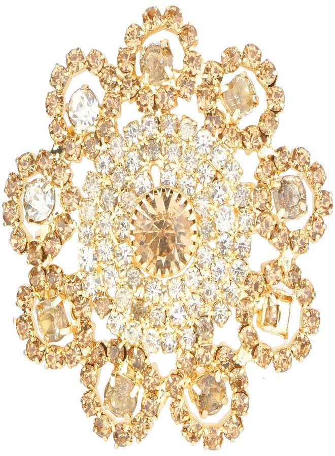 Accessher Traditional Gold Plated Dazzling and Sparkling Rhinestones Embellished Floral Design Saree Pin for Women/Kurta Brooch for Men/Garment Accessory Pack of 1 - Image 1