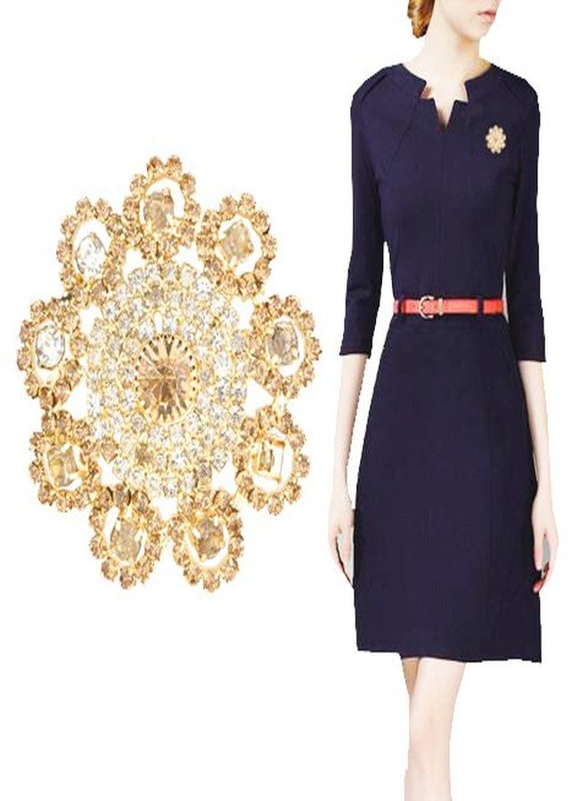 Accessher Traditional Gold Plated Dazzling and Sparkling Rhinestones Embellished Floral Design Saree Pin for Women/Kurta Brooch for Men/Garment Accessory Pack of 1 - Image 2