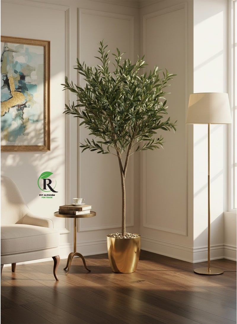 بيت الرواسم شجر زيتون مثمر مع اصيص ذهبي لامع بتصميم جذاب اجعل منزلك اكثر اناقة 180 سم