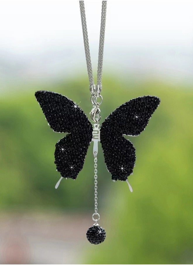 Bukela - Car Hanging Ornament Car Hanging Pendant Butterfly Diamond Car Accessories, Crystal Car Rear View Mirror Charms for Women (Black) - Image 1