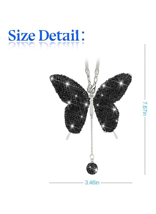 Bukela - Car Hanging Ornament Car Hanging Pendant Butterfly Diamond Car Accessories, Crystal Car Rear View Mirror Charms for Women (Black) - Image 1