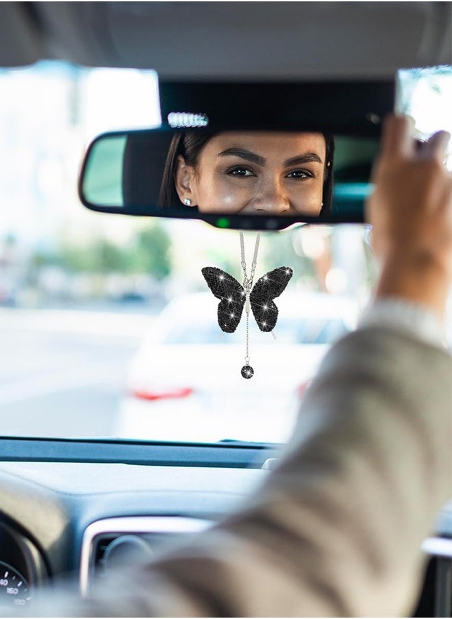 Bukela - Car Hanging Ornament Car Hanging Pendant Butterfly Diamond Car Accessories, Crystal Car Rear View Mirror Charms for Women (Black) - Image 1