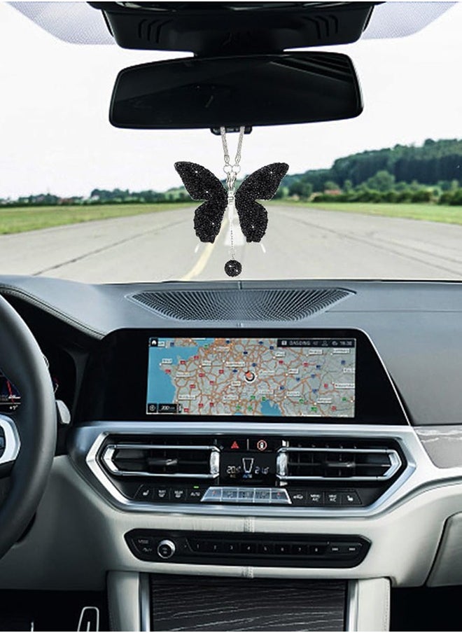 Bukela - Car Hanging Ornament Car Hanging Pendant Butterfly Diamond Car Accessories, Crystal Car Rear View Mirror Charms for Women (Black) - Image 1