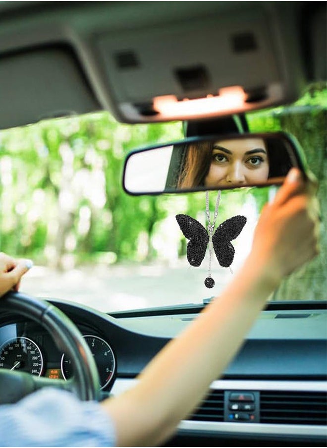 Bukela - Car Hanging Ornament Car Hanging Pendant Butterfly Diamond Car Accessories, Crystal Car Rear View Mirror Charms for Women (Black) - Image 1