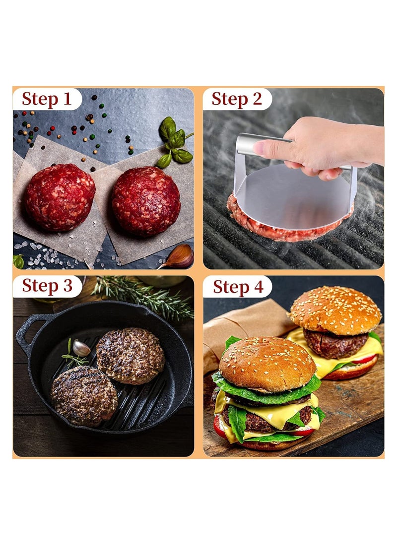 XICEN - Stainless Steel Burger Press,Professional Griddle Accessories Kit for Flat Top Grill, Hamburger Patty Maker and Squeeze Grease - Image 1
