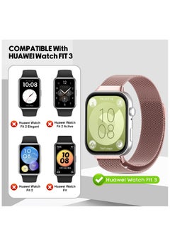Generic Magnetic Strap For Huawei Watch Fit3 Stainless Steel Milanese Loop For Huawei Watch Fit3 Wristband Bracelet Accessories (Rose Pink)  - Image 2