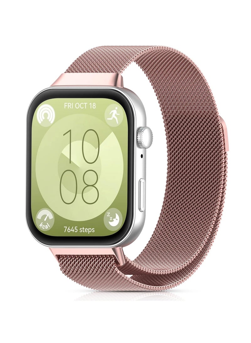Magnetic Strap For Huawei Watch Fit4 Pro/Watch Fit4/Watch Fit3 Stainless Steel Milanese Loop For Huawei Watch Fit3 Wristband Bracelet Accessories (Rose Pink)  - Image 1