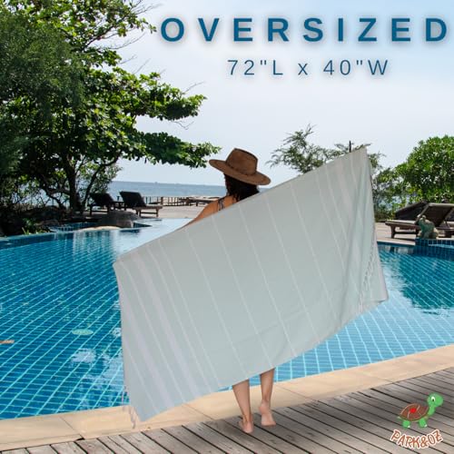 PARK & OZ Turkish Beach Towel – Oversized 100% Cotton, Quick-Dry, Absorbent, Sand-Free Blanket (72 x 40) – Extra Large, Lightweight Pool Towel for Adults, Women, Men – Sand Resistant & Perfect Travel - Image 2