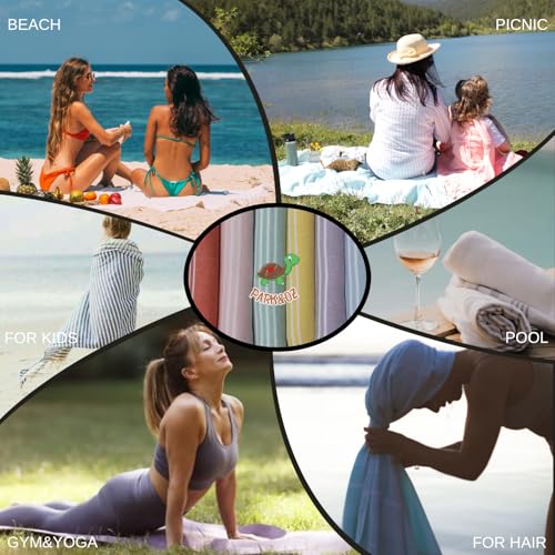 PARK & OZ Turkish Beach Towel – Oversized 100% Cotton, Quick-Dry, Absorbent, Sand-Free Blanket (72 x 40) – Extra Large, Lightweight Pool Towel for Adults, Women, Men – Sand Resistant & Perfect Travel - Image 3